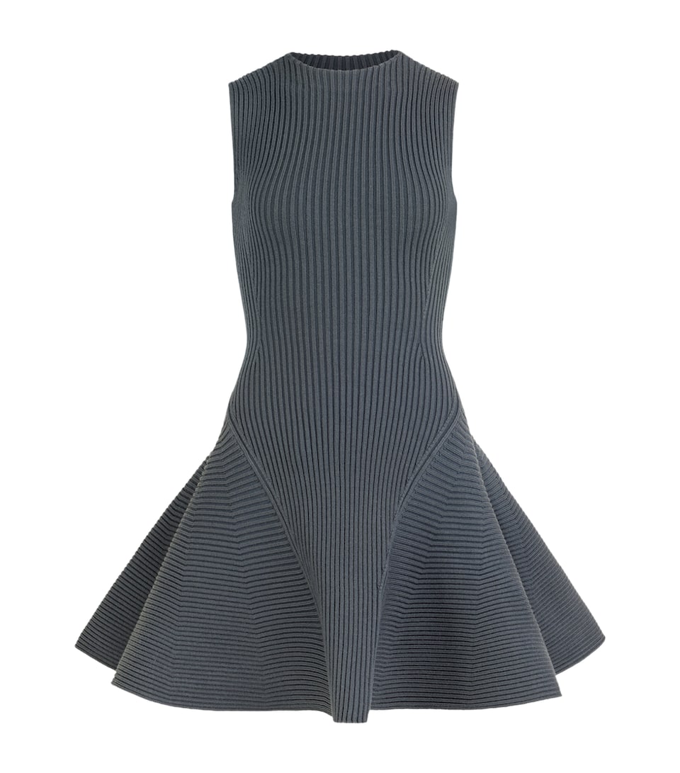 Alaïa Womens Wool-Blend Ribbed Mini Dress Blue Grey