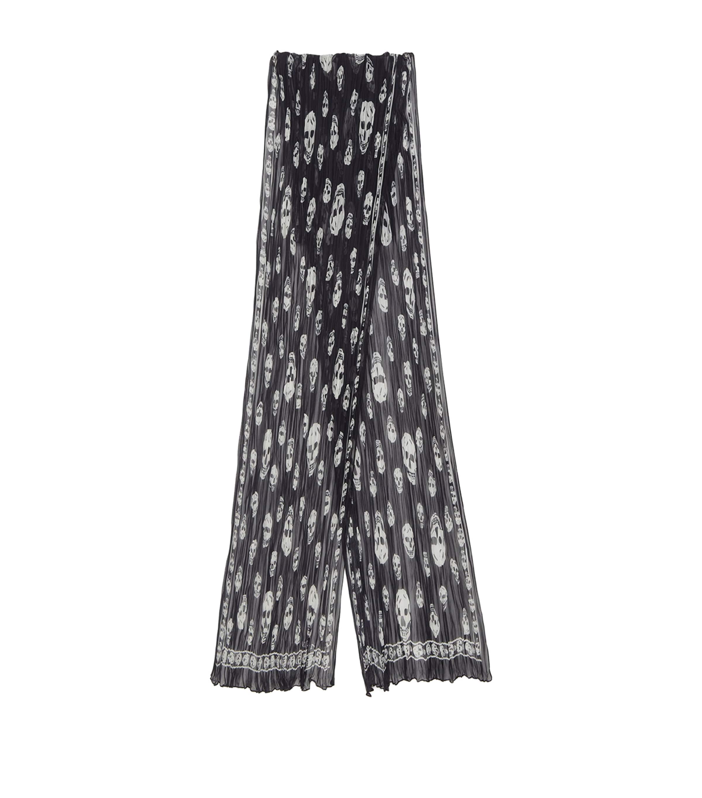 McQueen Silk Pleated Skull Scarf