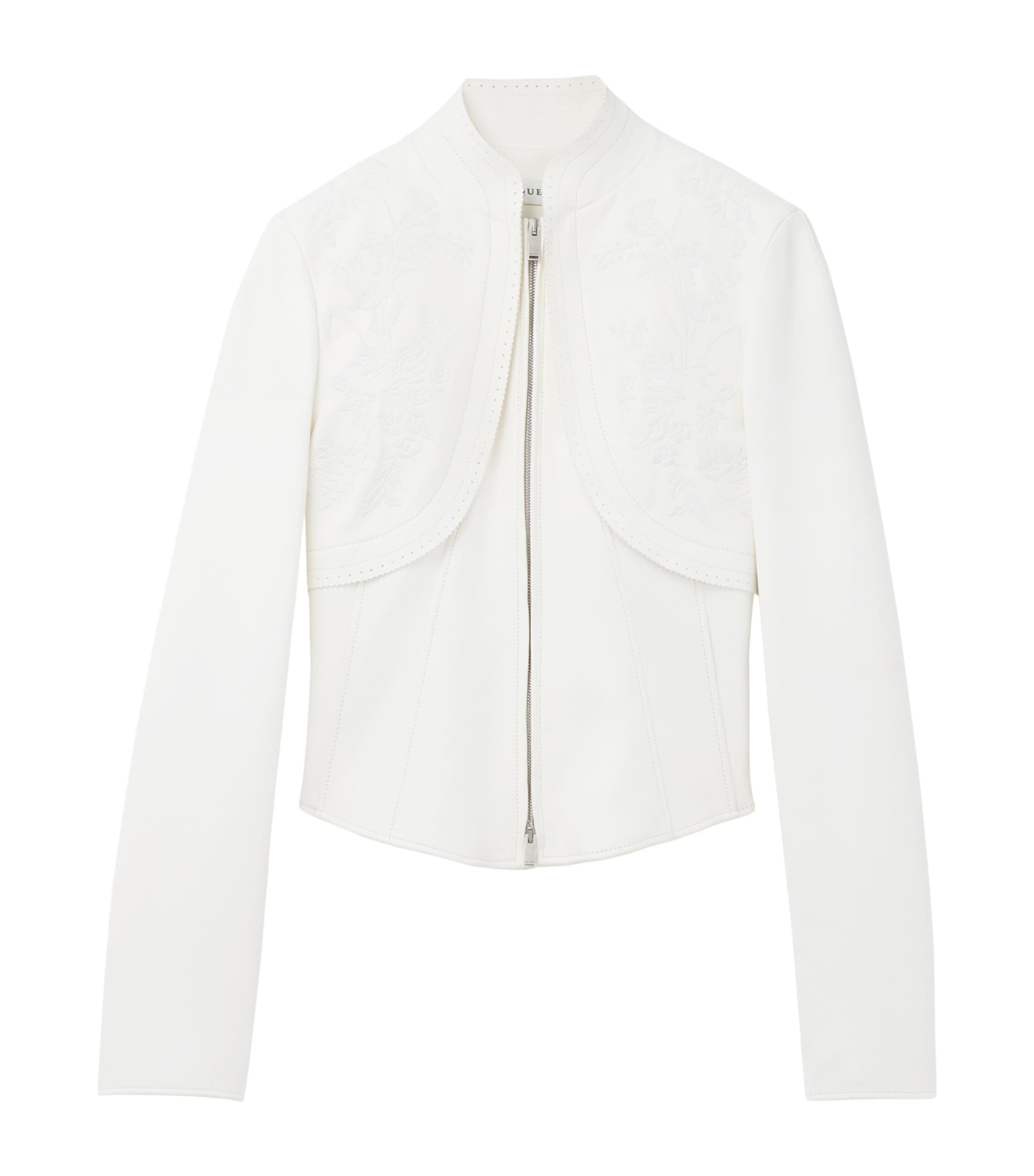 McQueen Womens Floral Embroidered Leather Jacket