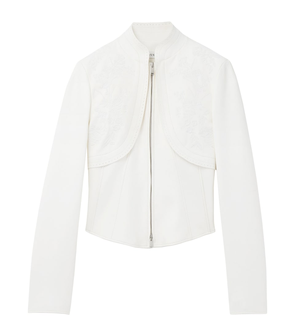 McQueen Womens Floral Embroidered Leather Jacket