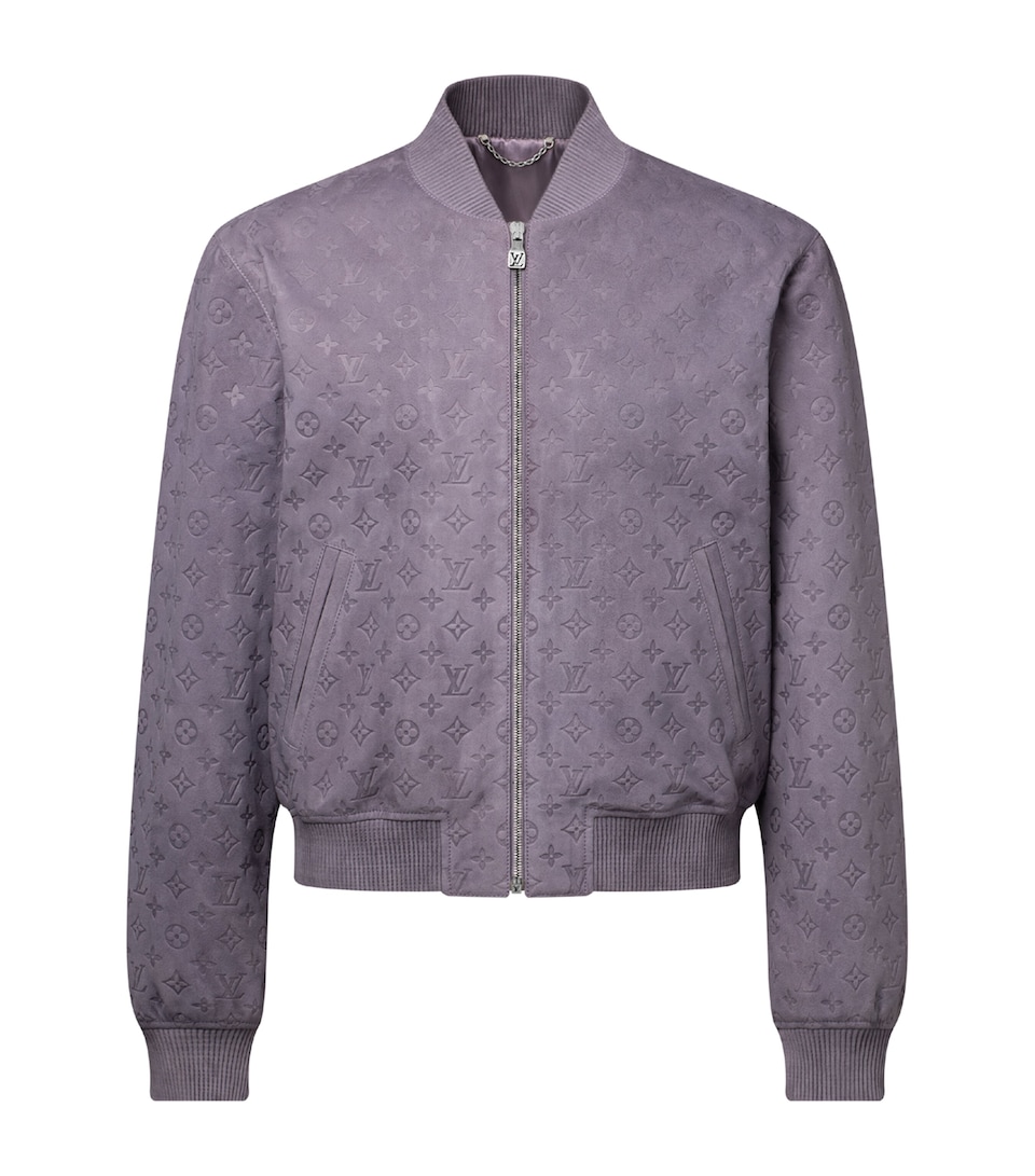 LOUIS VUITTON Mens Nubuck Leather Monogram Bomber Jacket Mauve