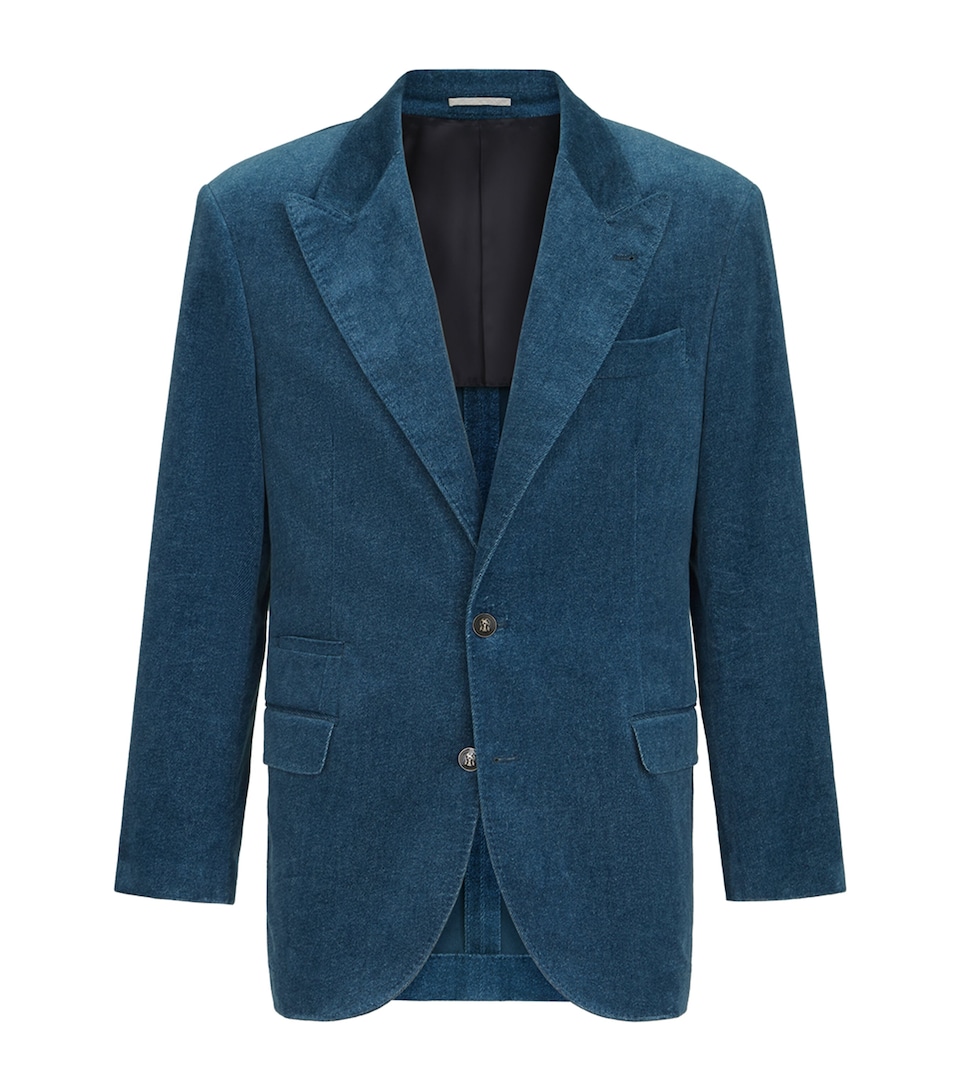Brunello Cucinelli Mens Denim-Effect Velvet Blazer