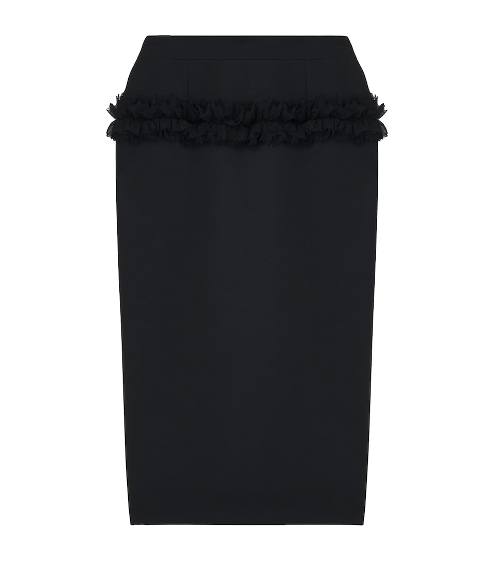 Wool Ruffle Midi Pencil Skirt