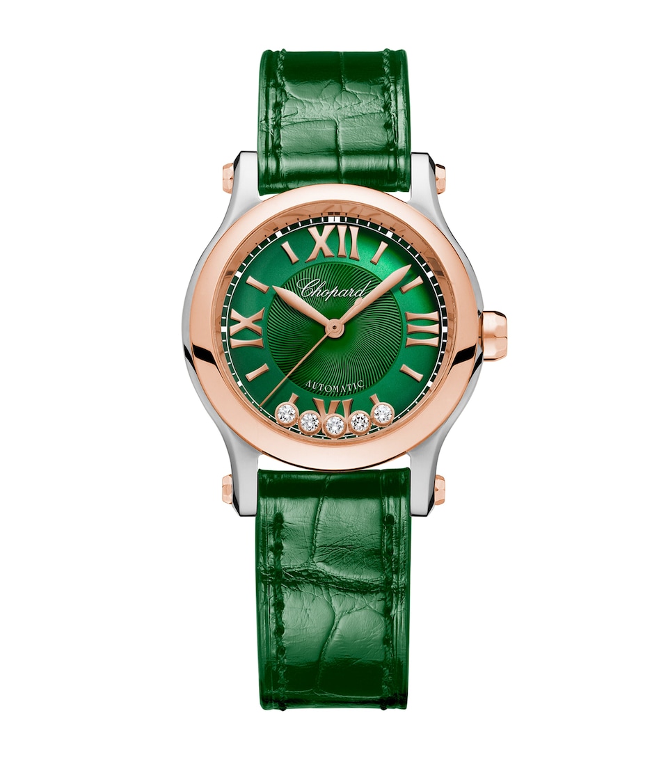 Rose Gold, Steel and Diamond Happy Sport  Watch 30mm