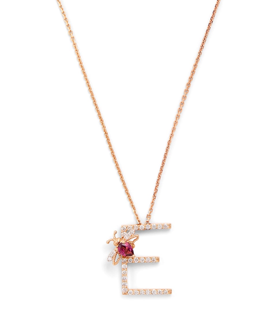 Rose Gold, Diamond and Amethyst Letter 'E' Necklace