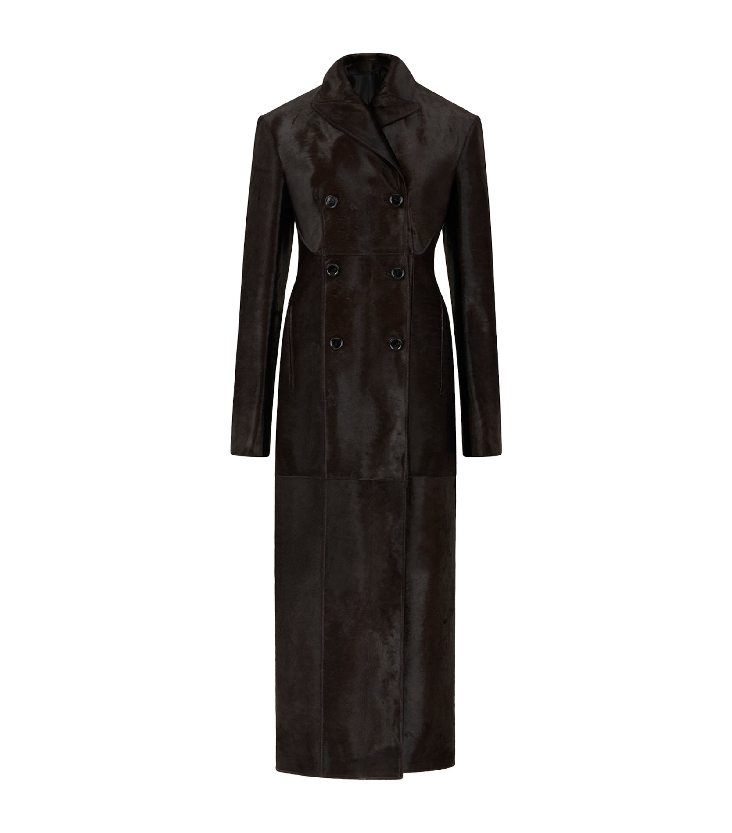 Alaïa Womens Pony Calfskin Double-Breasted Coat Chocolate