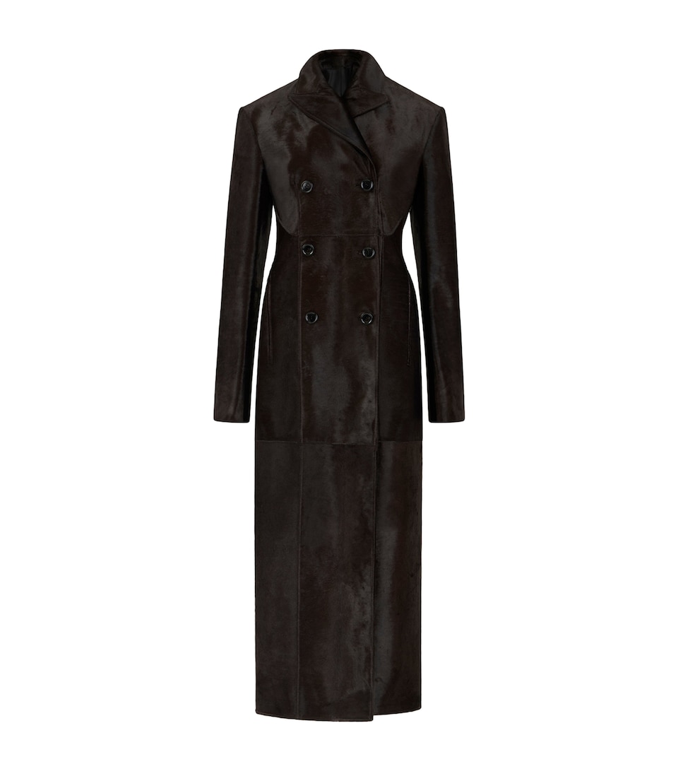 Alaïa Womens Pony Calfskin Double-Breasted Coat Chocolate
