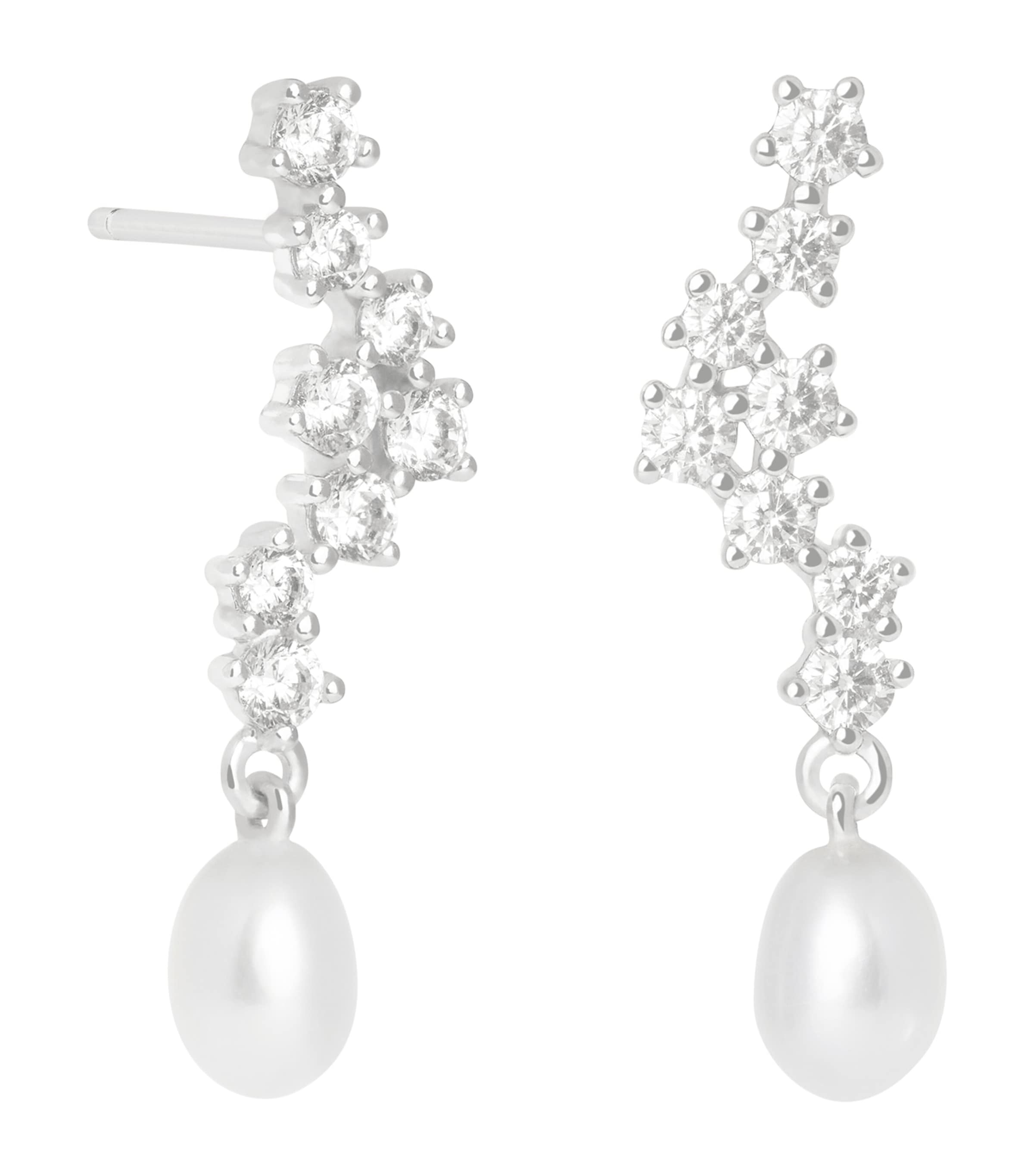 Astrid & Miyu Rhodium-Plated, Pearl and Cubic Zirconia Ripple Drop Earrings Silver