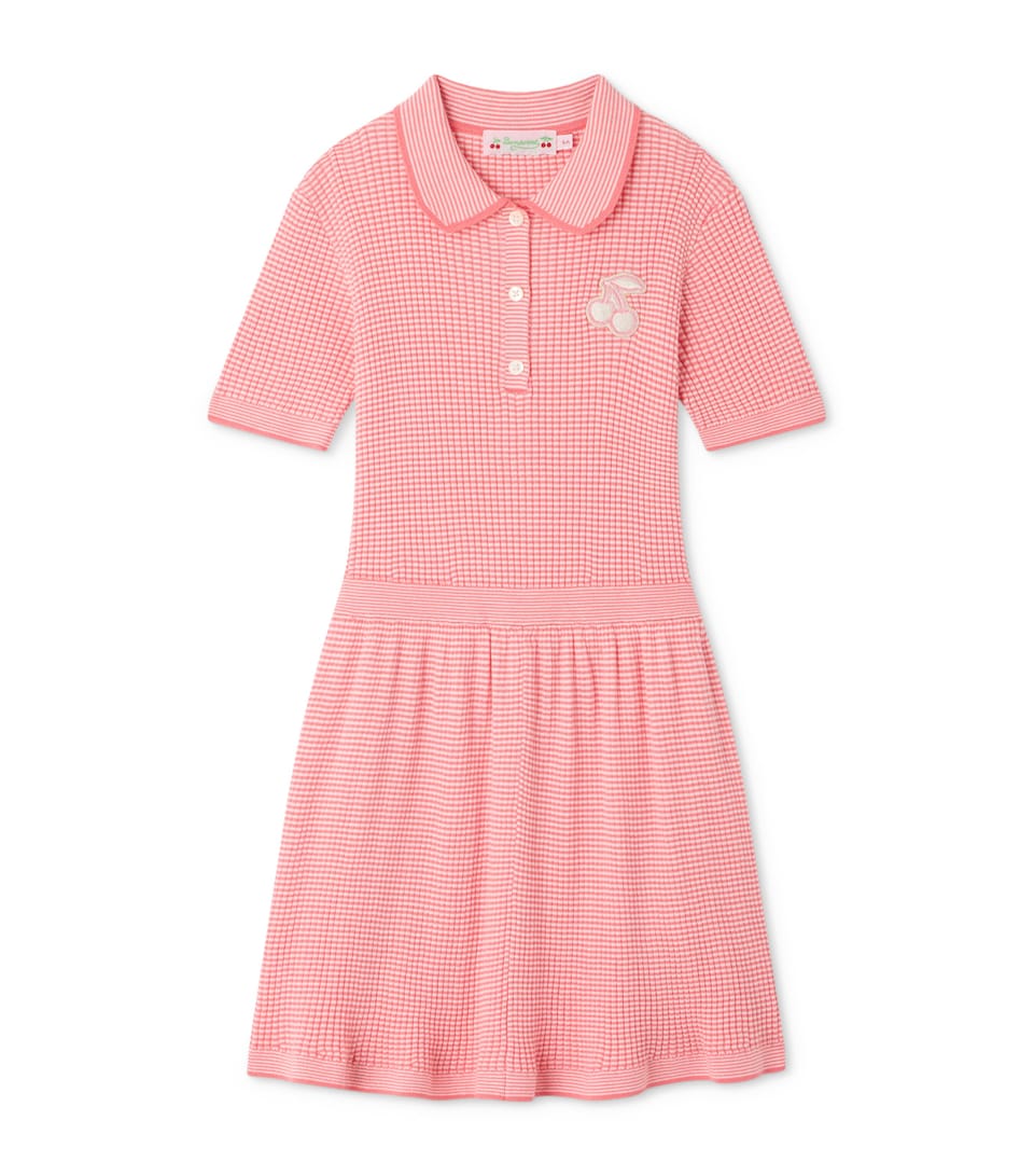 Bonpoint Waffle-Finish Patch Dress (4-8 Years) Rose Bonbon