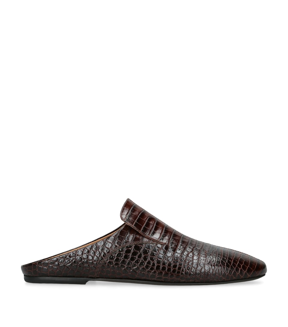 Croc-Embossed Leather Mules