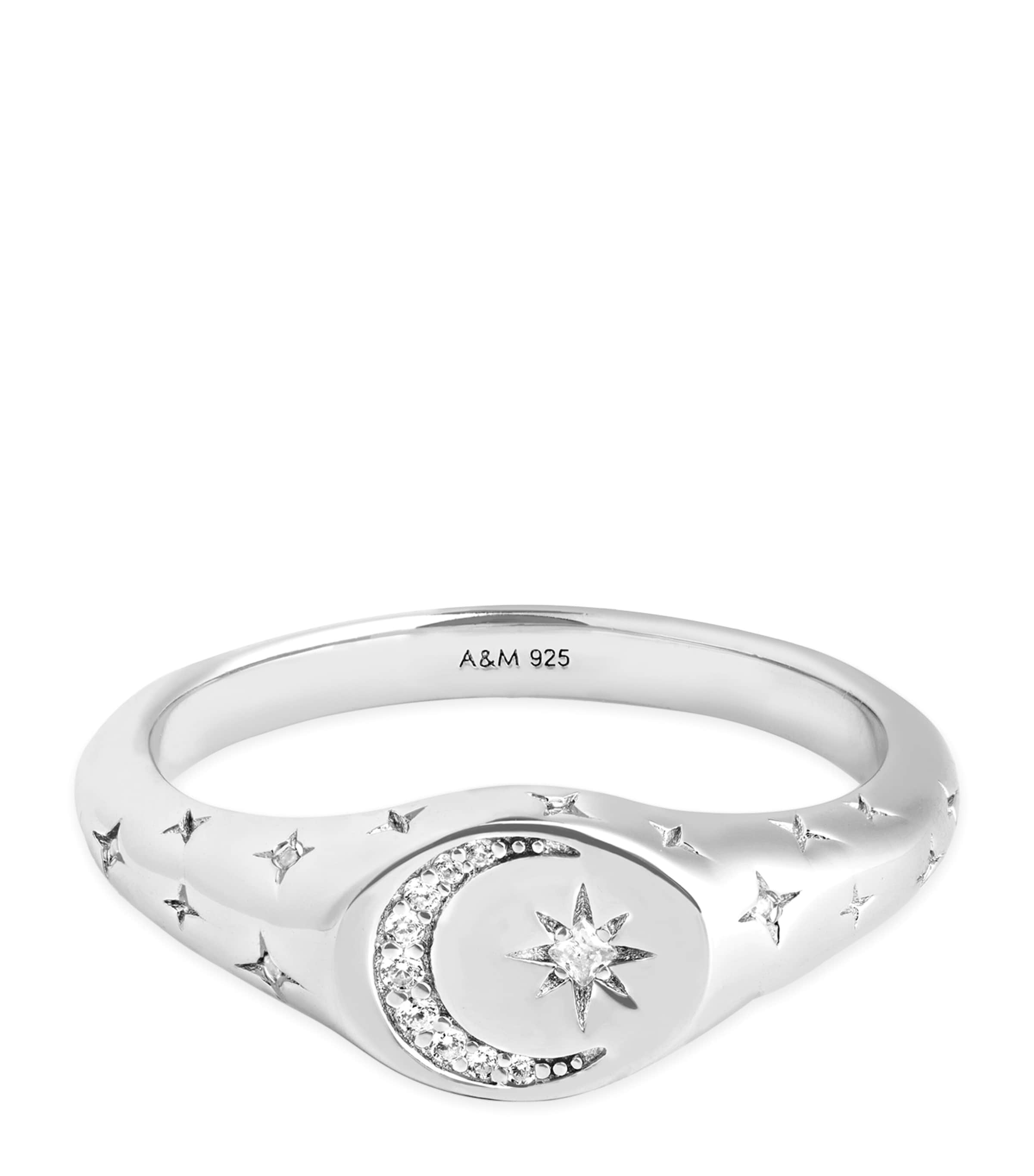 Rhodium-Plated Sterling Silver and Cubic Zirconia Cosmic Crystal Signet Ring