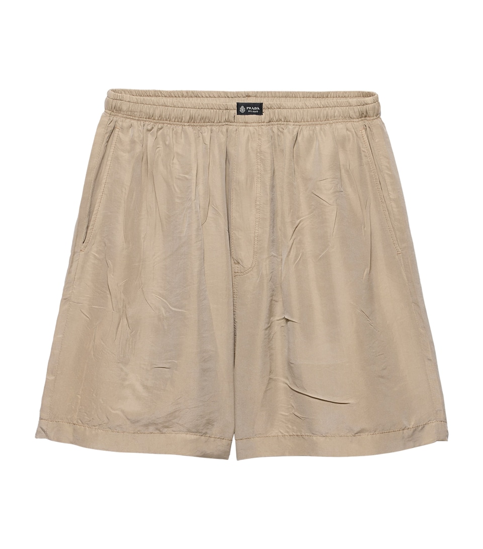 Prada Mens Silk Bermuda Shorts Neutral