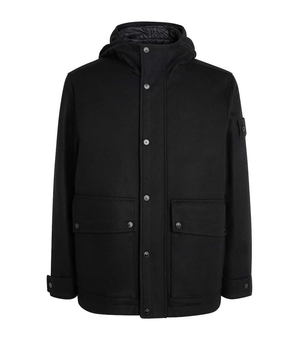 Stone Island Mens GHOST PIECE Virgin Wool-Blend Short Parka