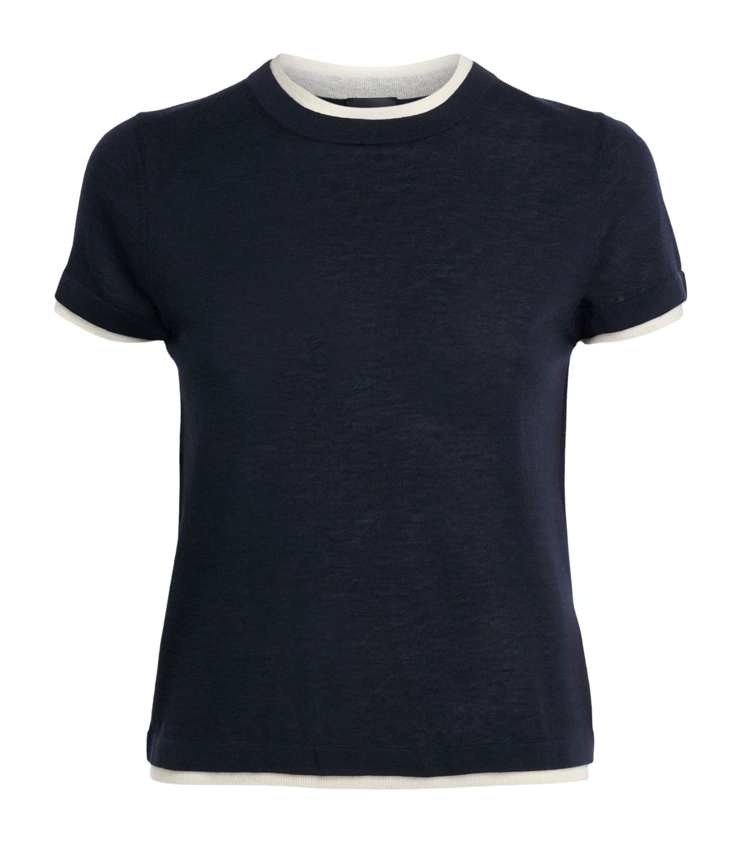 ME+EM Womens Merino Wool-Cashmere Barely There T-Shirt Navy/soft White