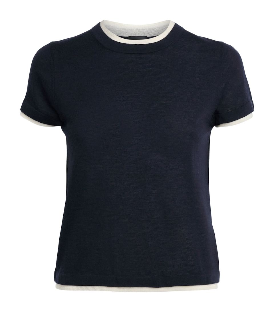 ME+EM Womens Merino Wool-Cashmere Barely There T-Shirt Navy/soft White