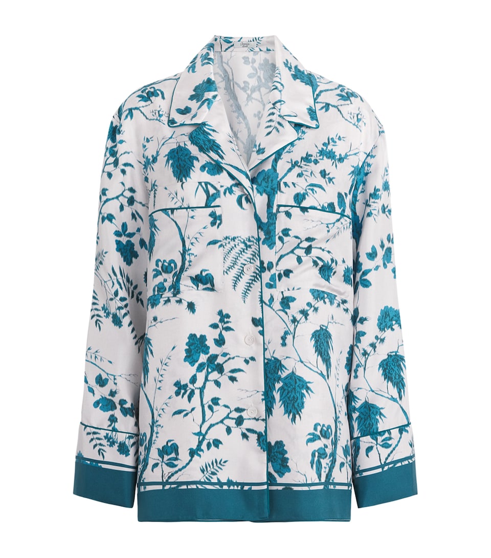 Erdem Womens Silk Printed Pyjama Shirt Wld Frn Btncl Drm Bl