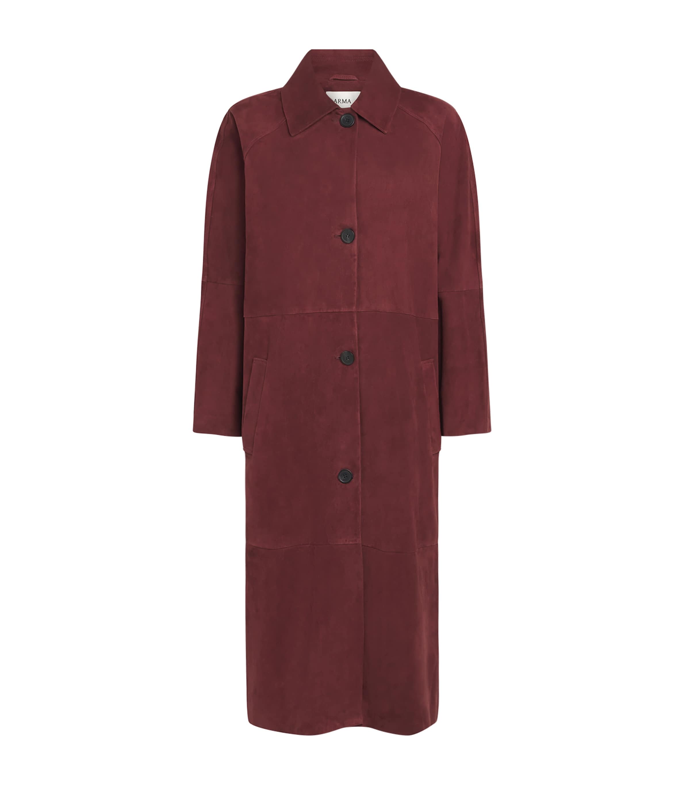 Arma Womens Suede Judy Trench Coat Mahogany