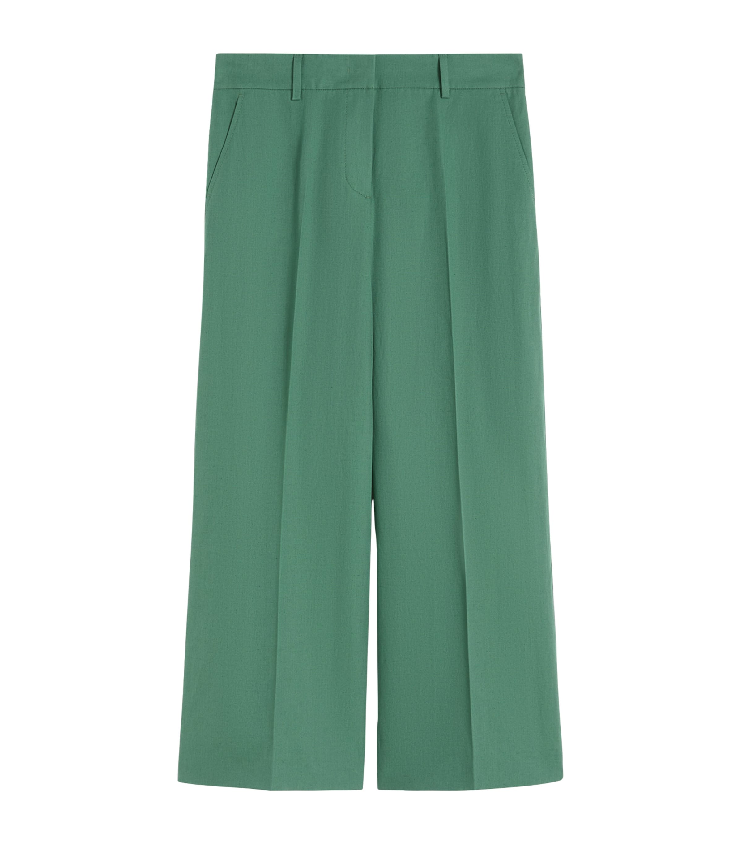 Weekend Max Mara Womens Cotton-Linen Wide-Leg Cropped Trousers Green