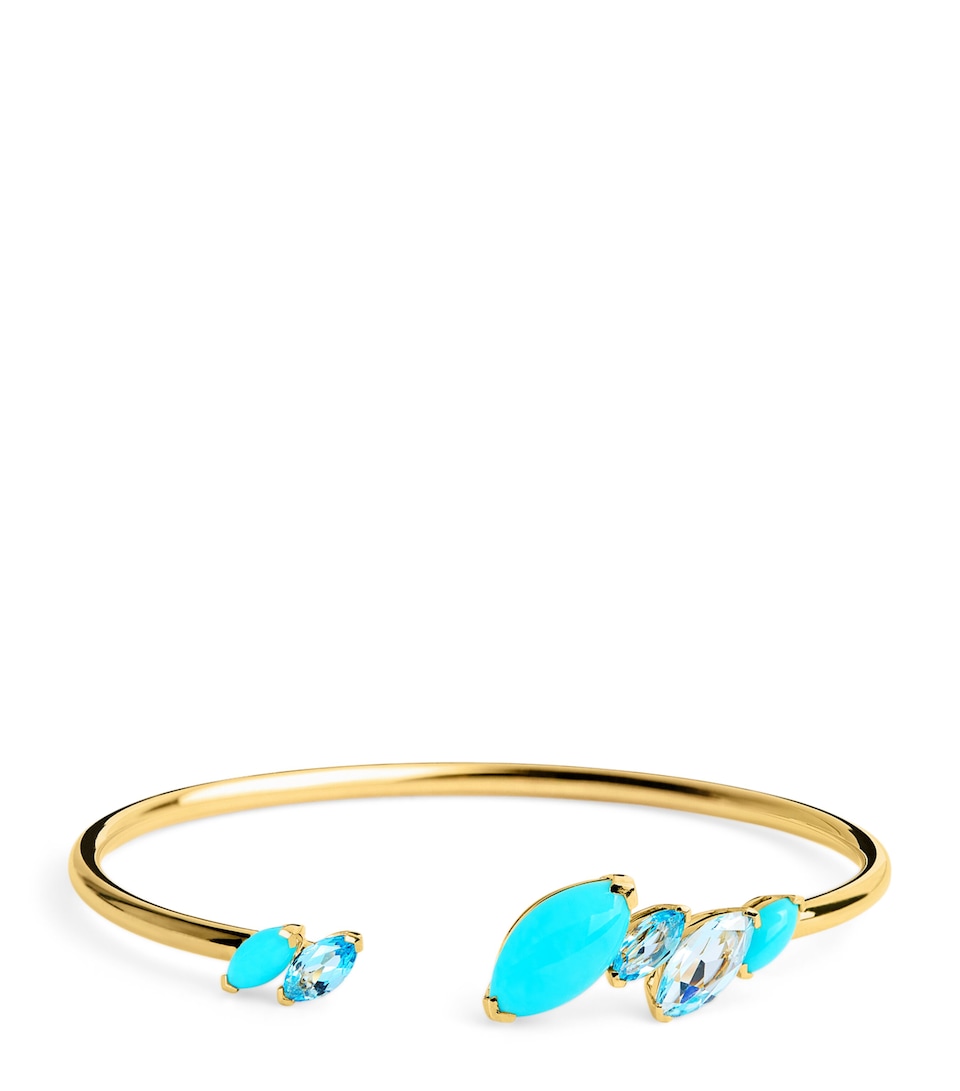 Yellow Gold, Topaz and Turquoise Batik Cuff