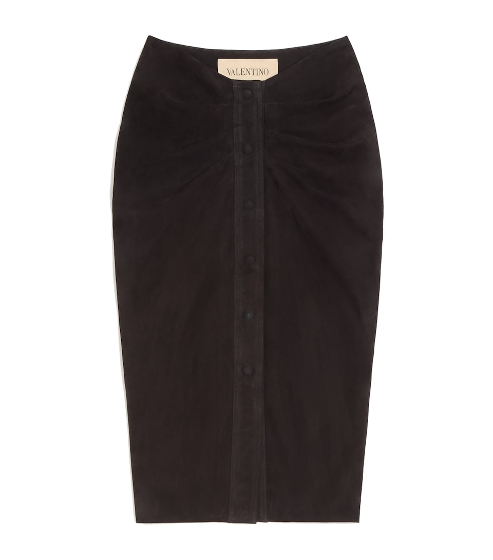 Suede Gathered Midi Skirt