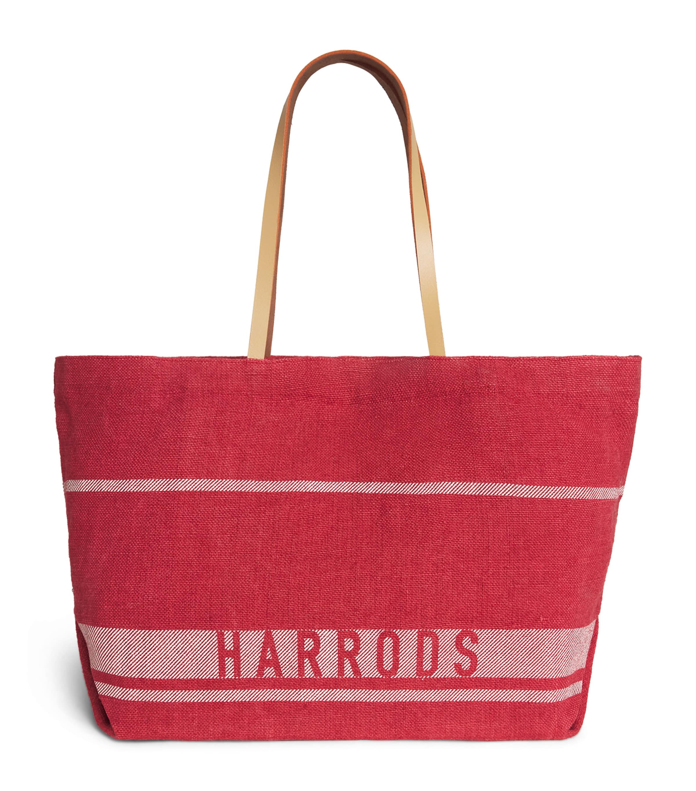 Harrods Jute Stripe Shopper Bag Red