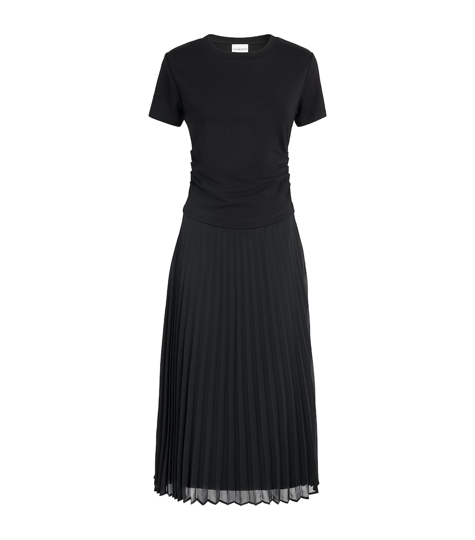 Claudie Pierlot Womens Hybrid Pleated T-Shirt Midi Dress Black