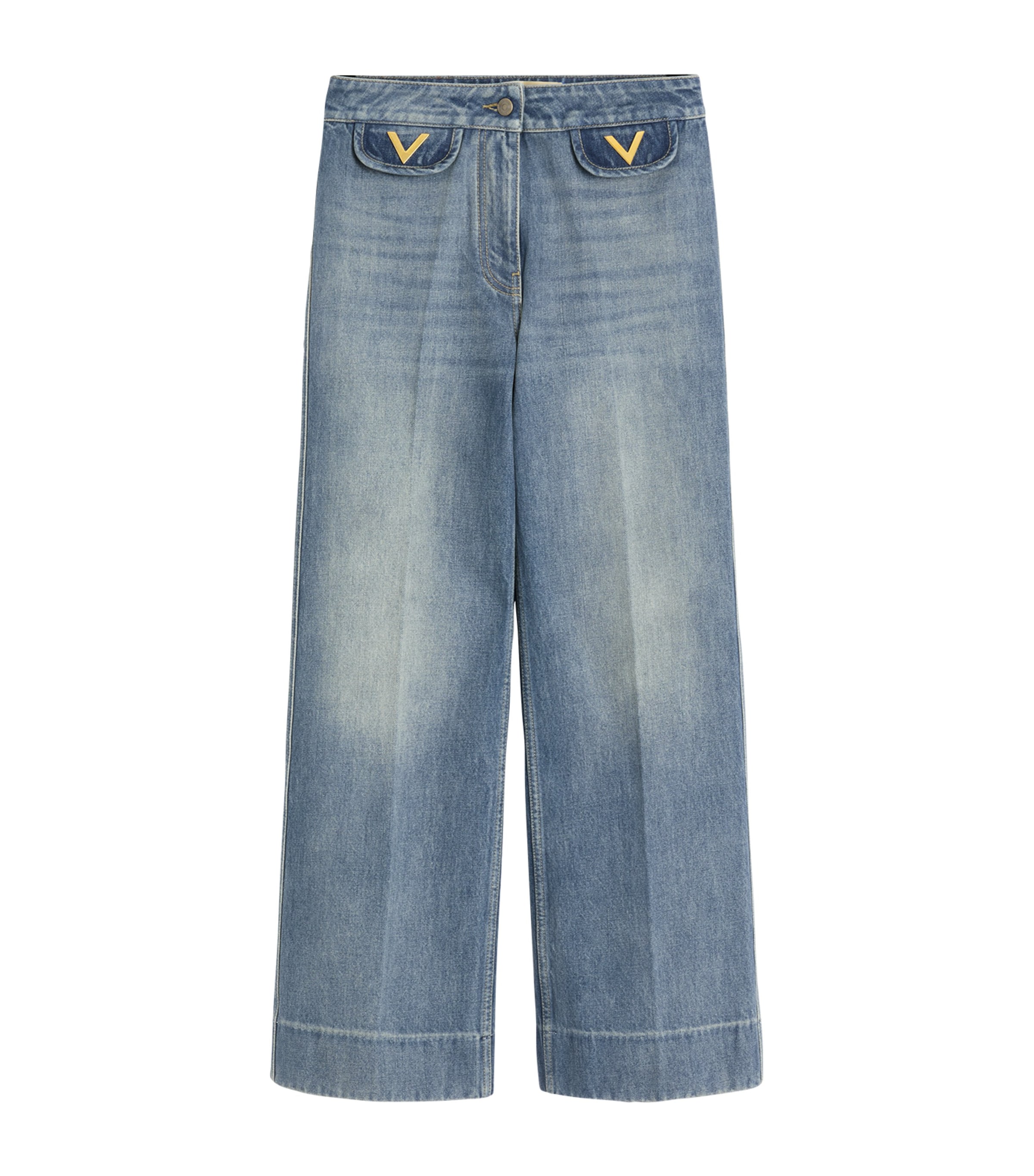 Valentino Womens VLogo Wide-Leg Jeans