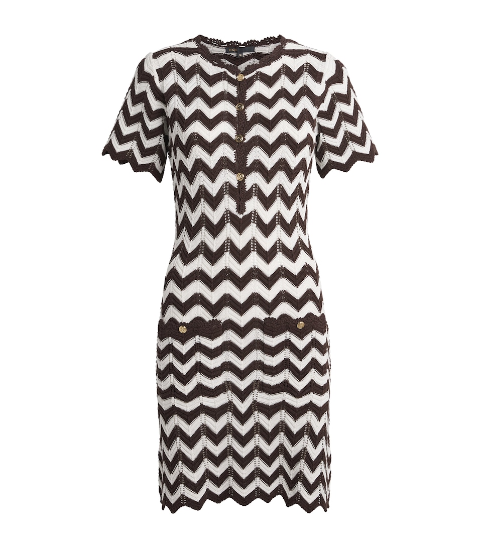 Maje Womens Cotton Knitted Zigzag Mini Dress Brown/white