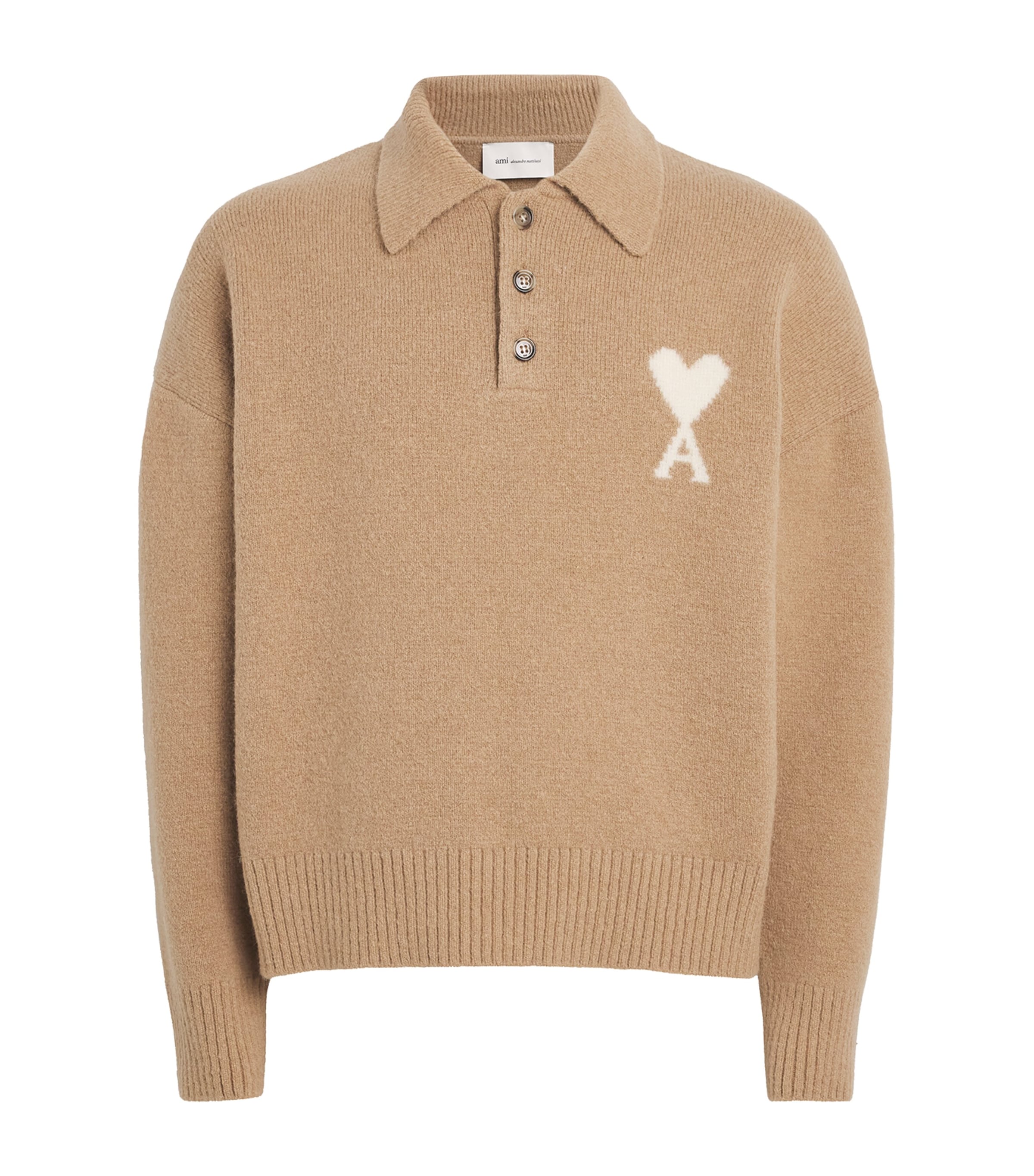 AMI Paris Mens Ami de Coeur Polo Sweater Bge Mastic/ecru