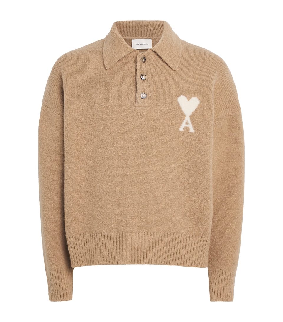 AMI Paris Mens Ami de Coeur Polo Sweater Bge Mastic/ecru