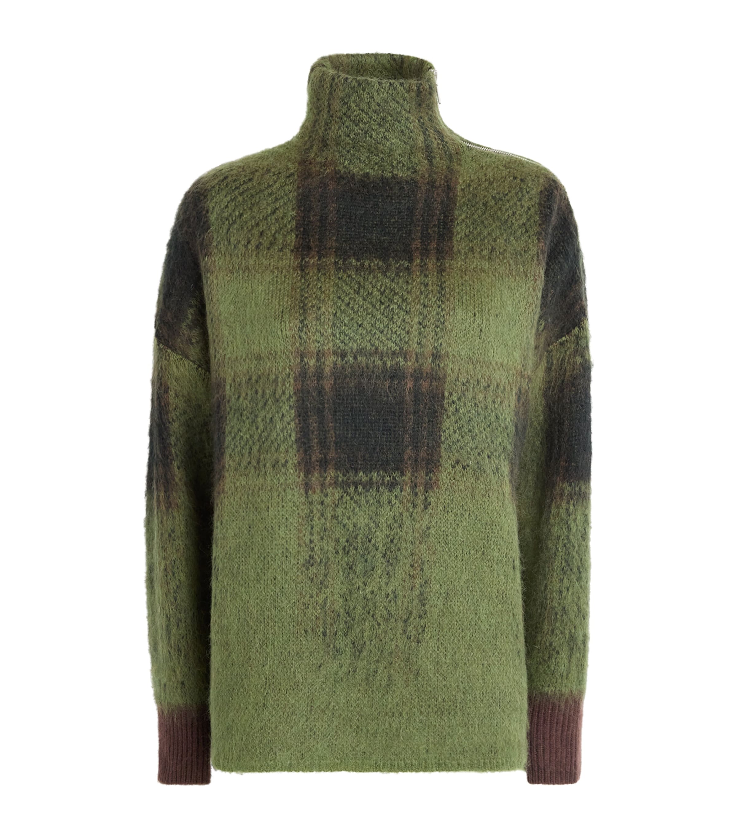 MAX&Co. Womens Knitted Jacquard Zip-Detail Sweater Brown