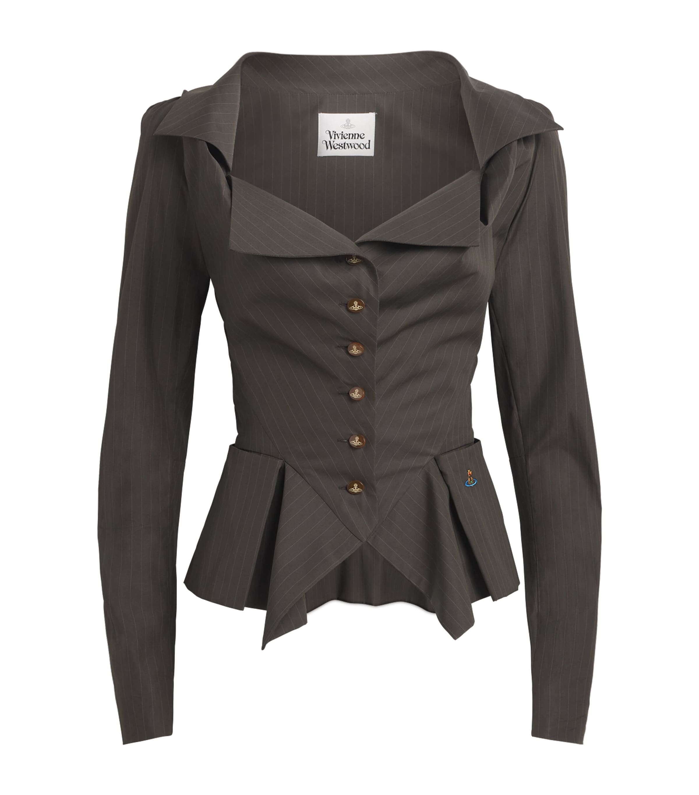 Vivienne Westwood Womens Cotton Pinstripe Monday Shirt Dark Khaki