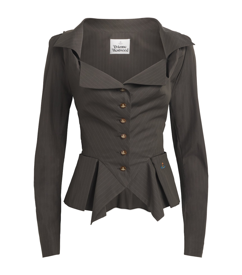 Vivienne Westwood Womens Cotton Pinstripe Monday Shirt Dark Khaki