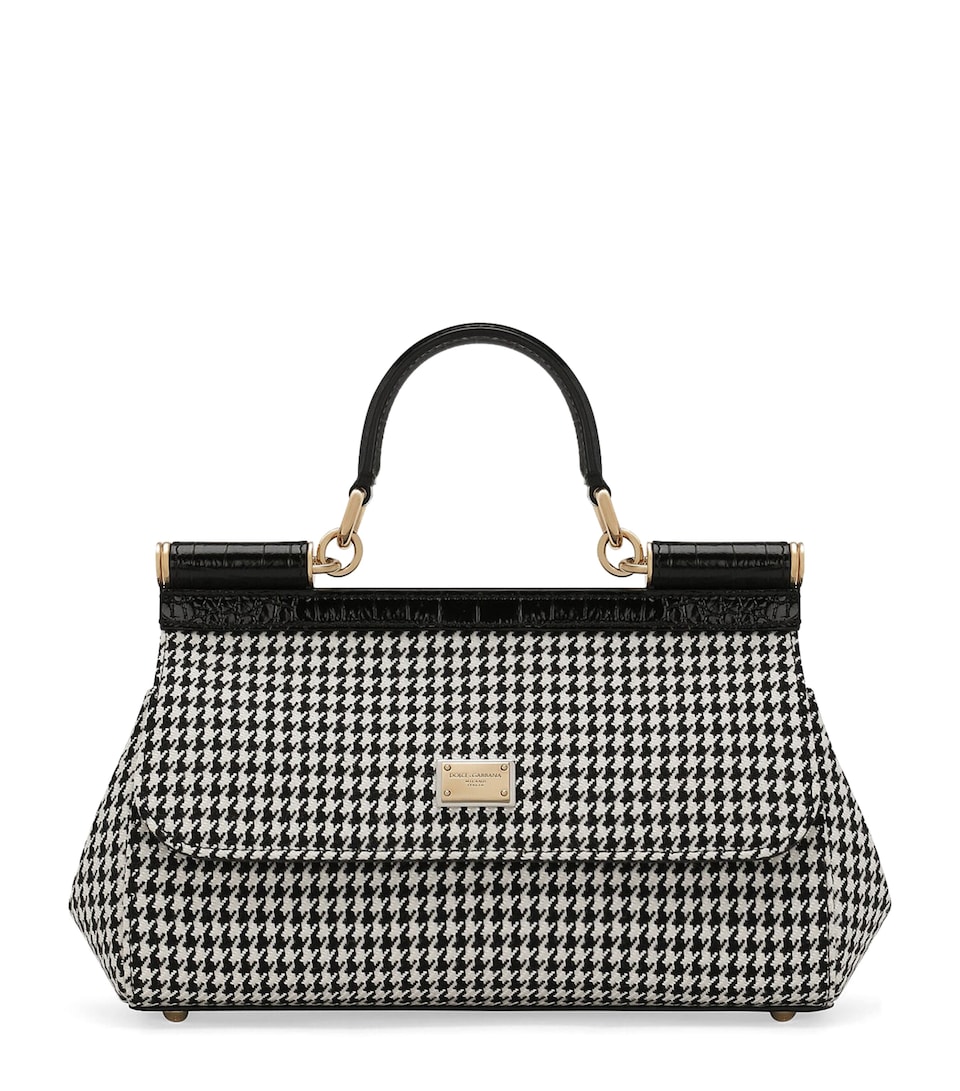 Medium Houndstooth Sicily Top-Handle Bag