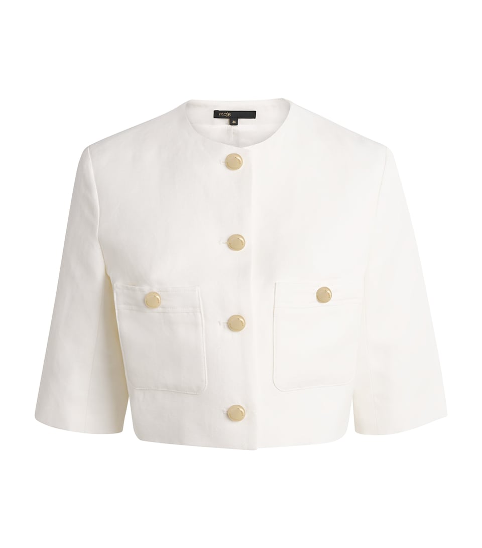 Maje Womens Linen-Cotton Cropped Jacket White