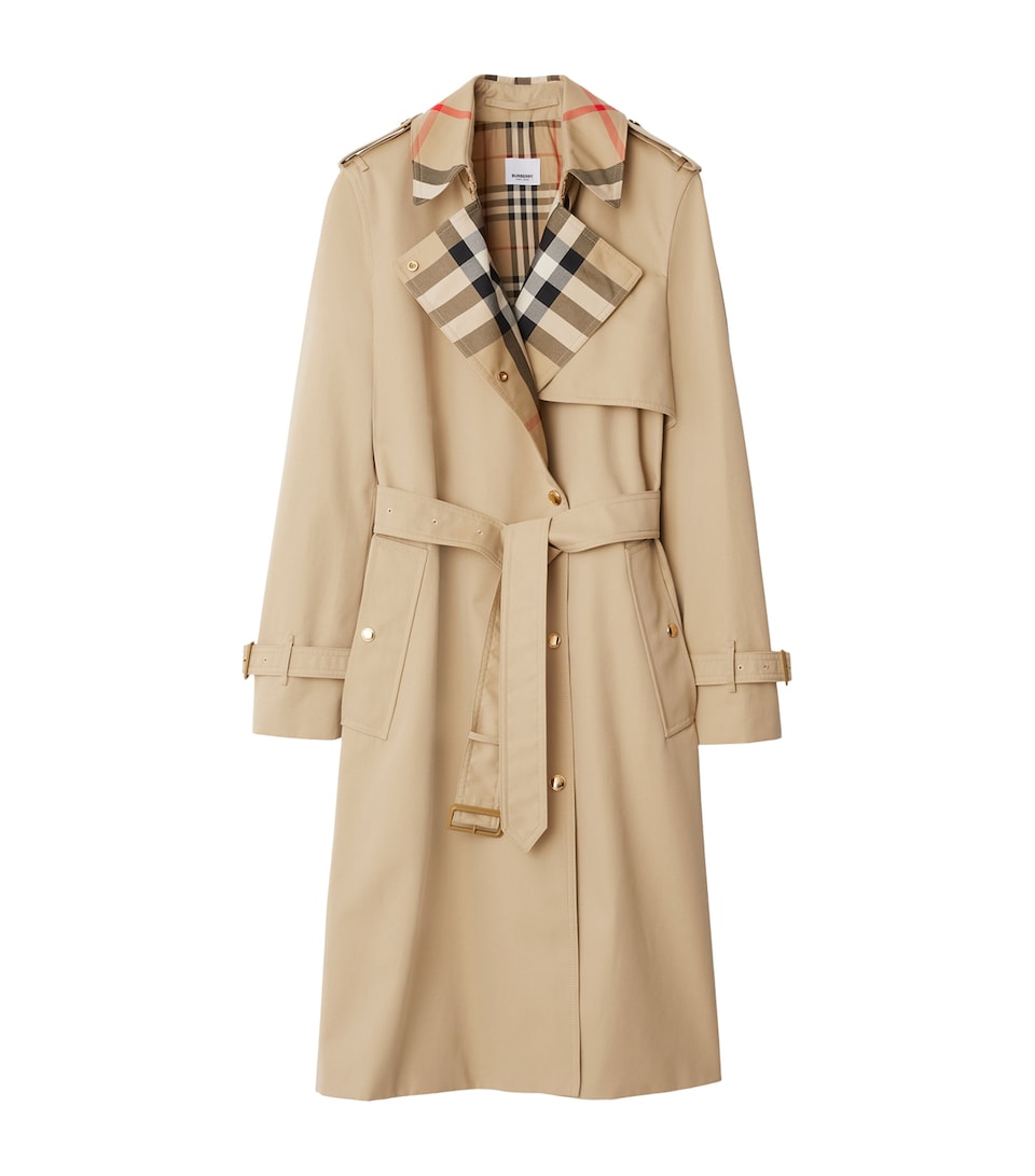 Cotton Check-Collar Trench Coat