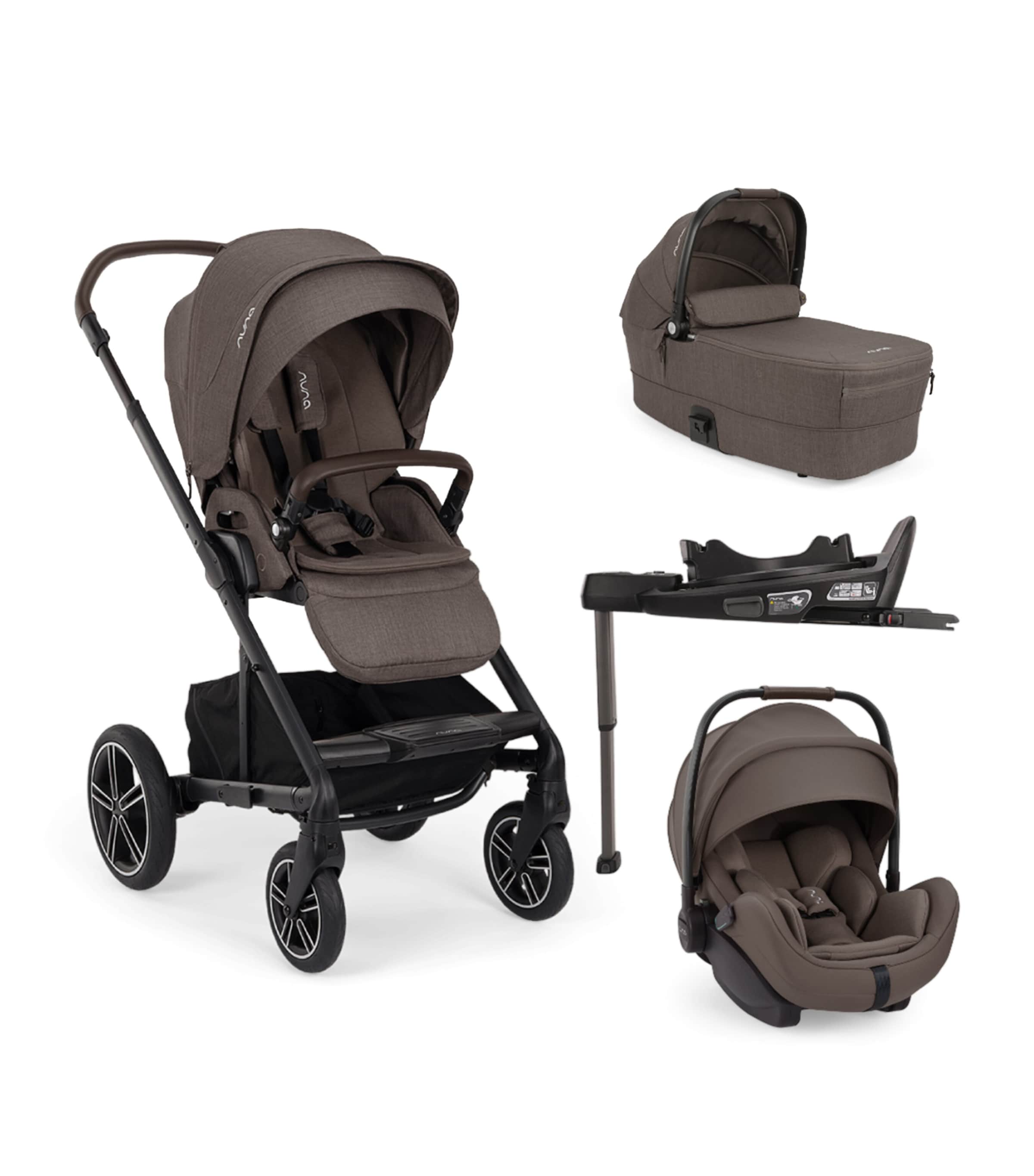 Nuna MIXX Next Stroller, MIXX Carrycot, ARRA Flex Car Seat and BASE Curv Bundle Chestnut
