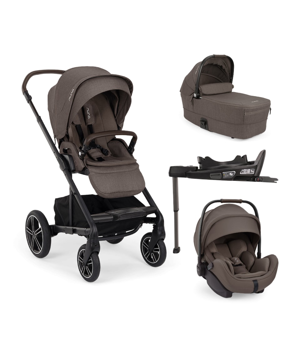 Nuna MIXX Next Stroller, MIXX Carrycot, ARRA Flex Car Seat and BASE Curv Bundle Chestnut