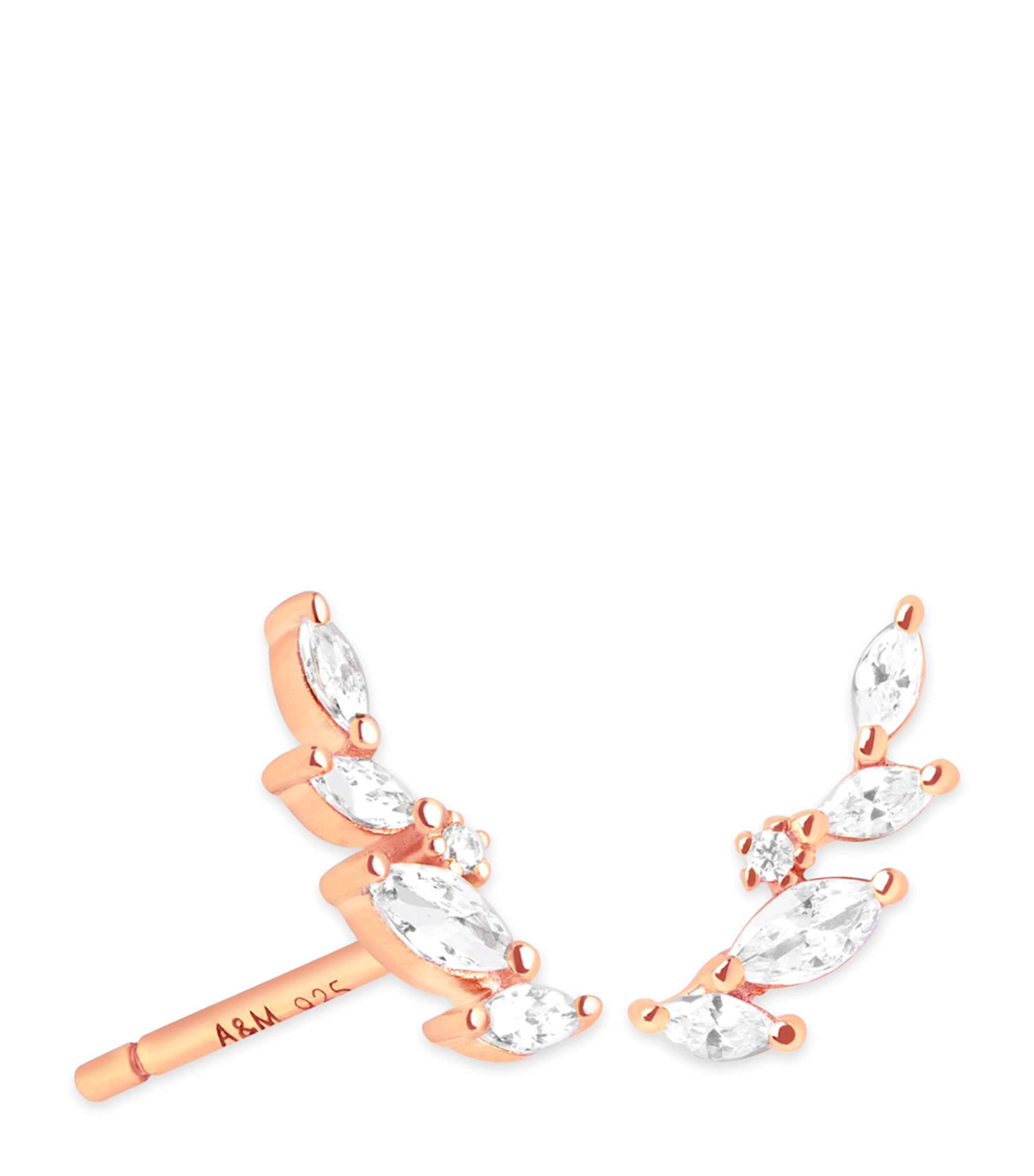 Rose Gold-Plated Navette Crystal Climber Stud Earrings