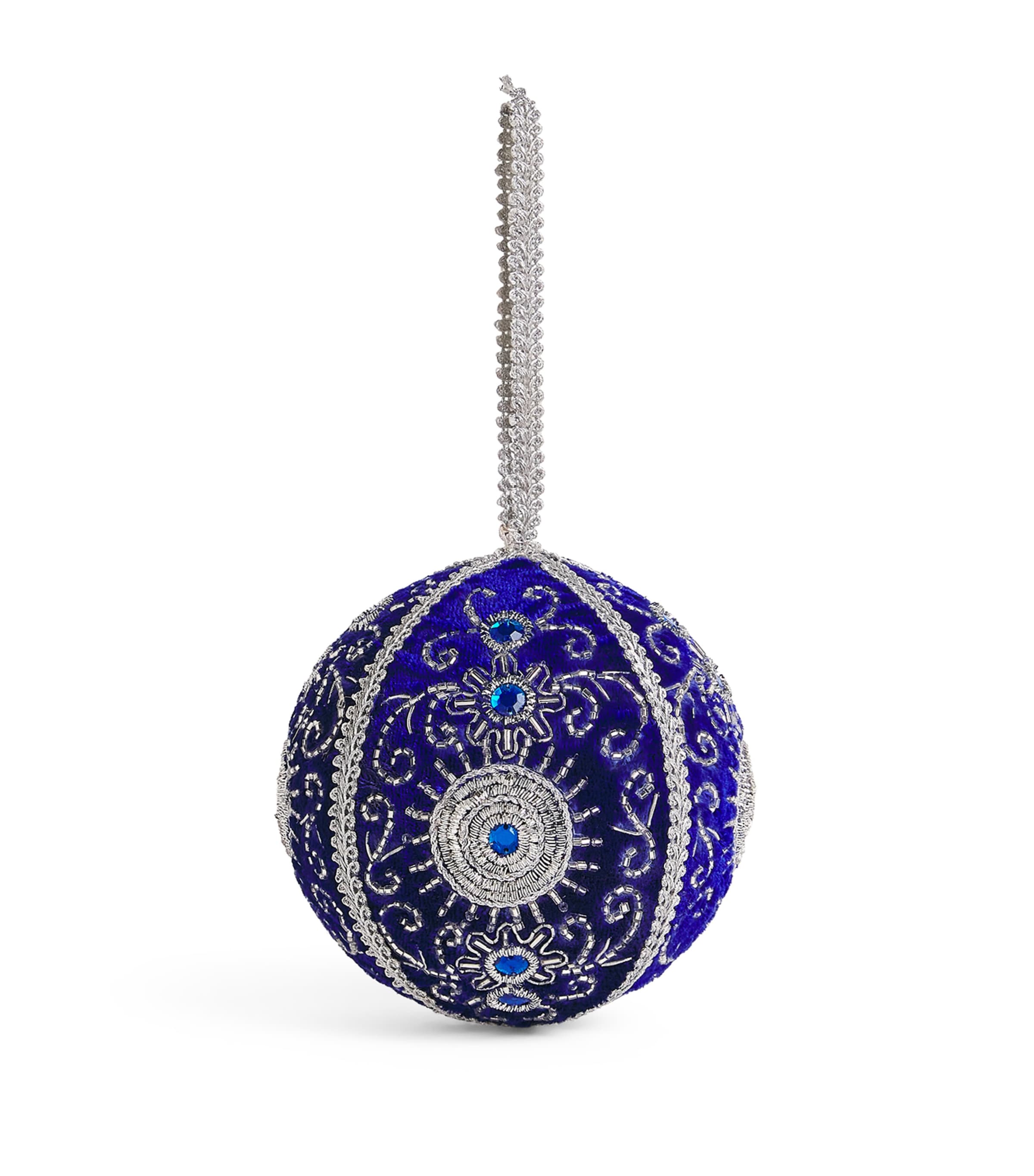 Harrods Velvet Beaded Bauble Blue/silver