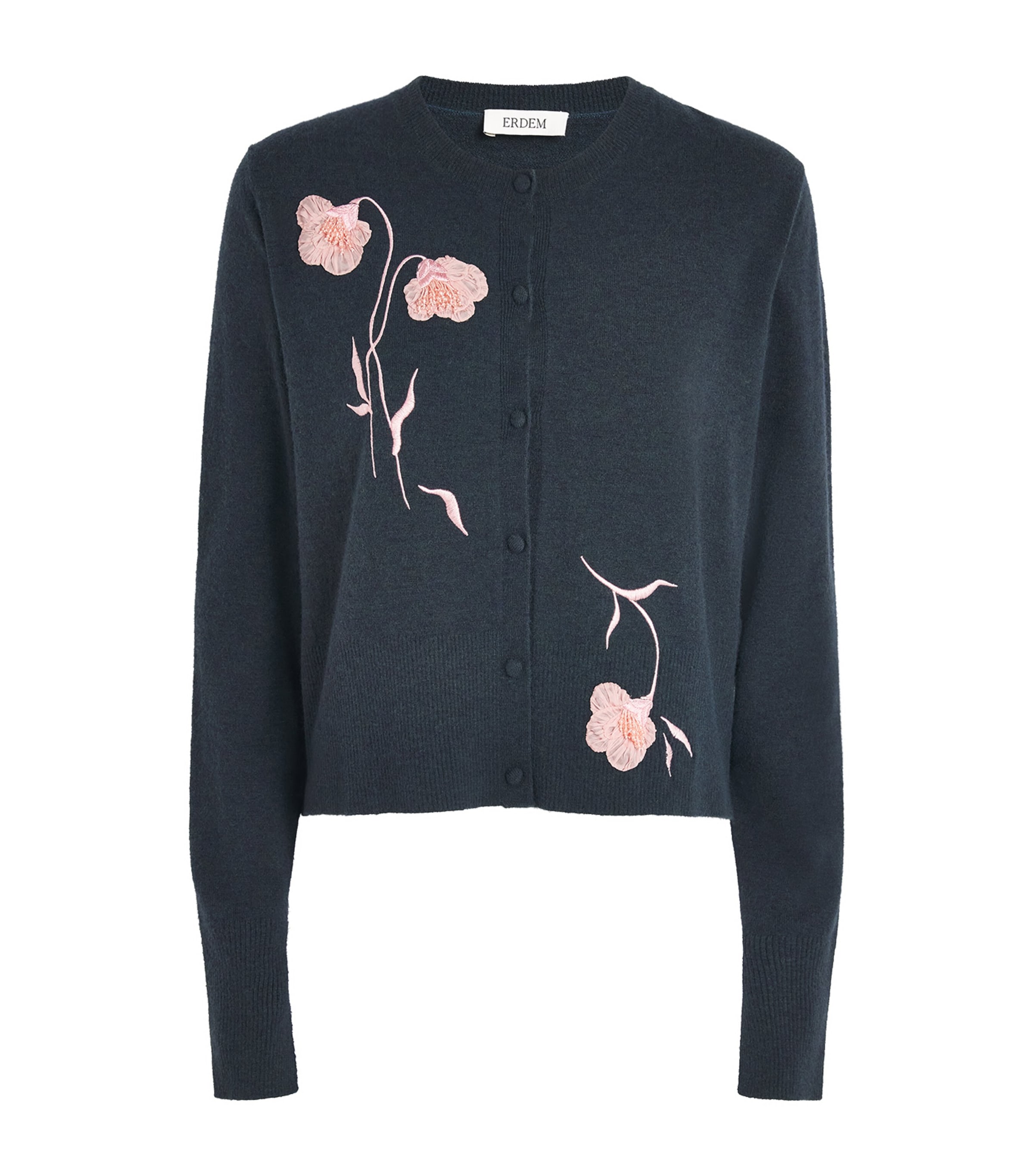 Erdem Womens Embroidered Fitted Cardigan Forest Green
