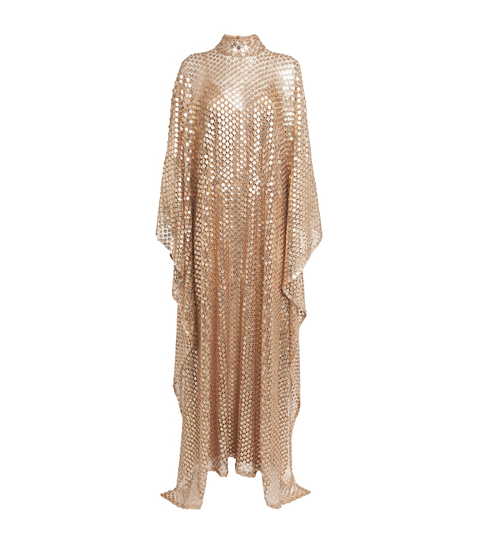 Taller Marmo Womens Sequinned Deserto Maxi Kaftan Dress Brass
