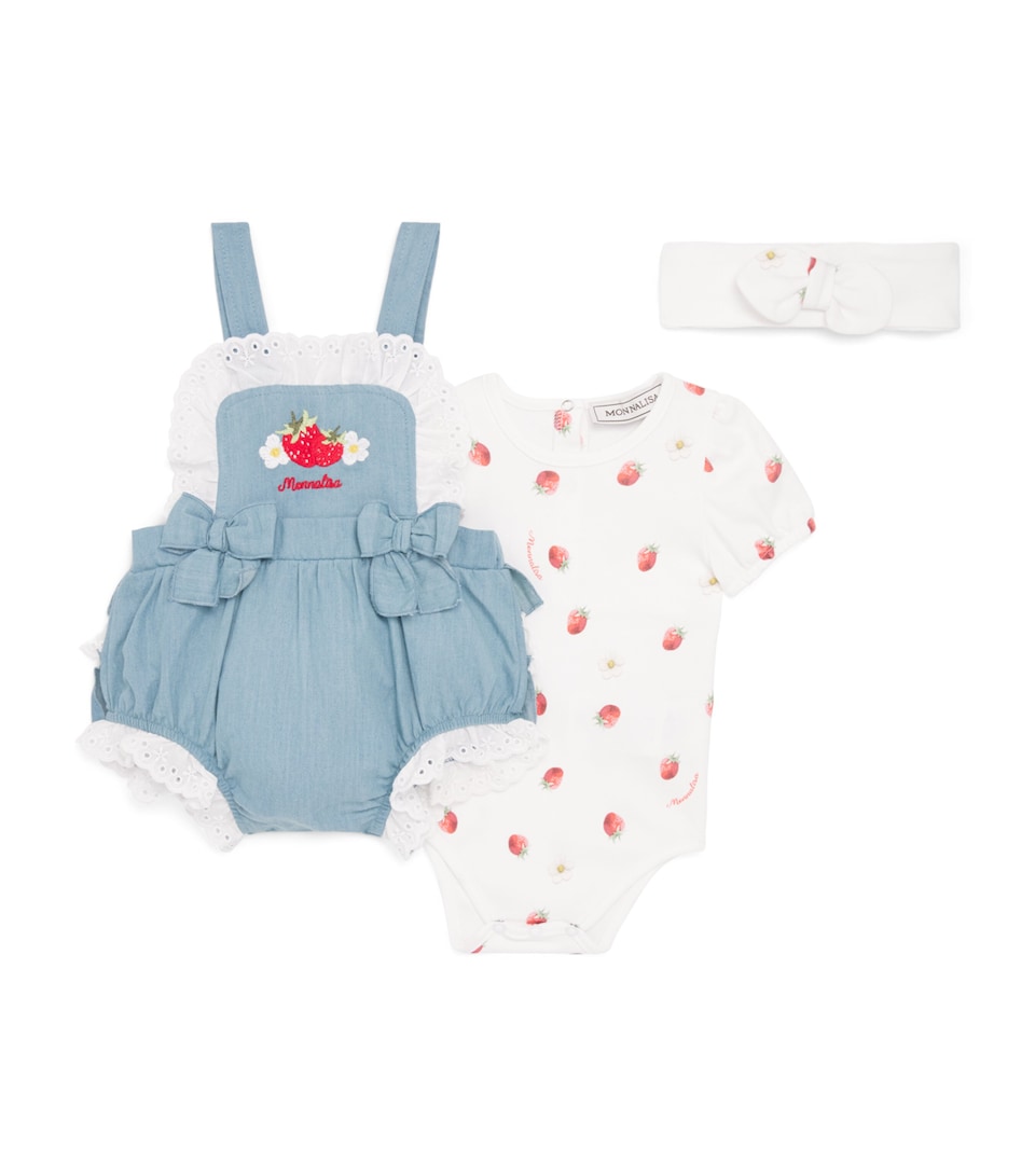 Monnalisa Cotton Strawberry Bodysuit and Headband Set (3-9 Months) Stone Bleach