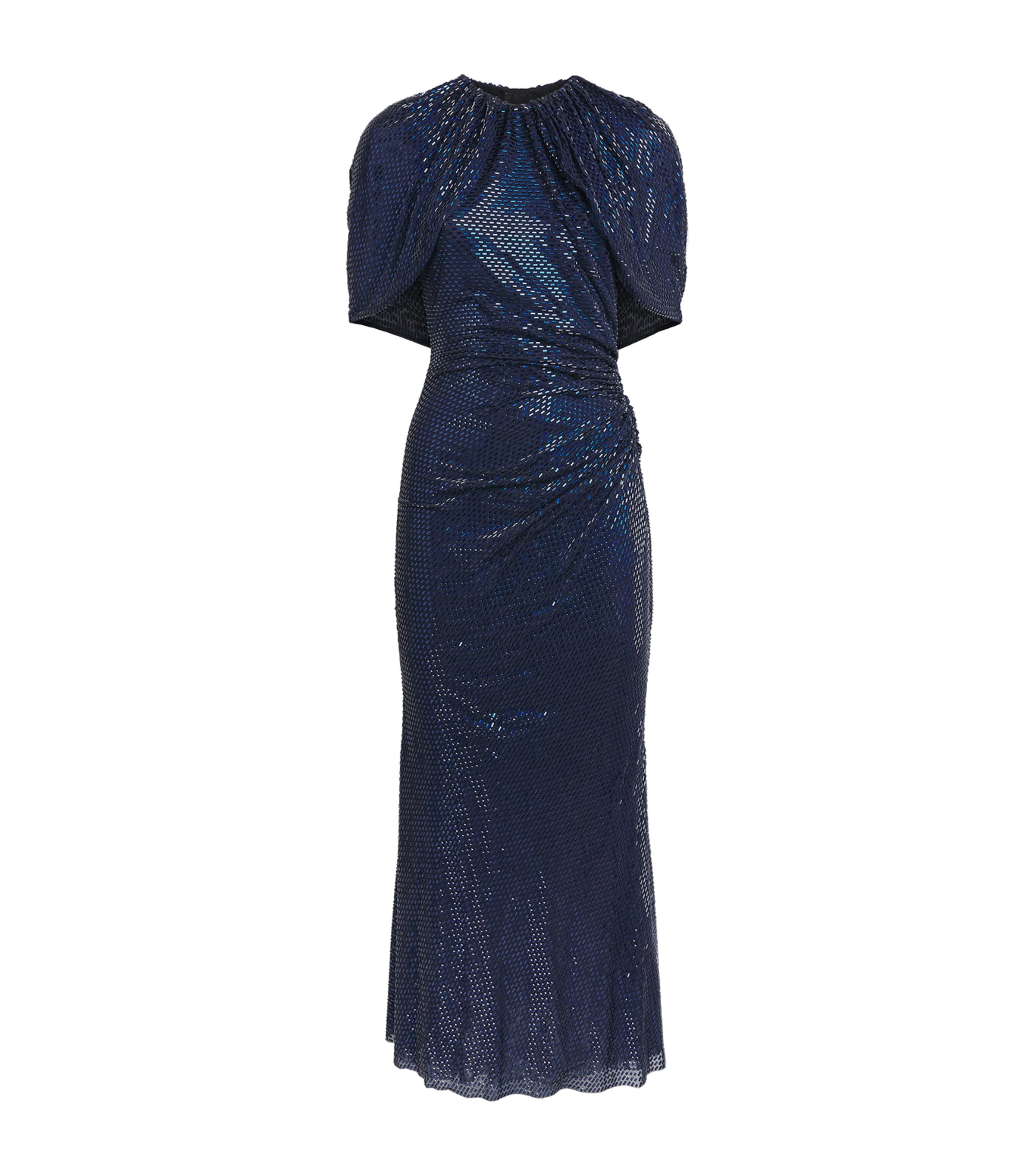 Self-Portrait Womens Rhinestone Cape-Sleeve Midi Dress Navy Blue