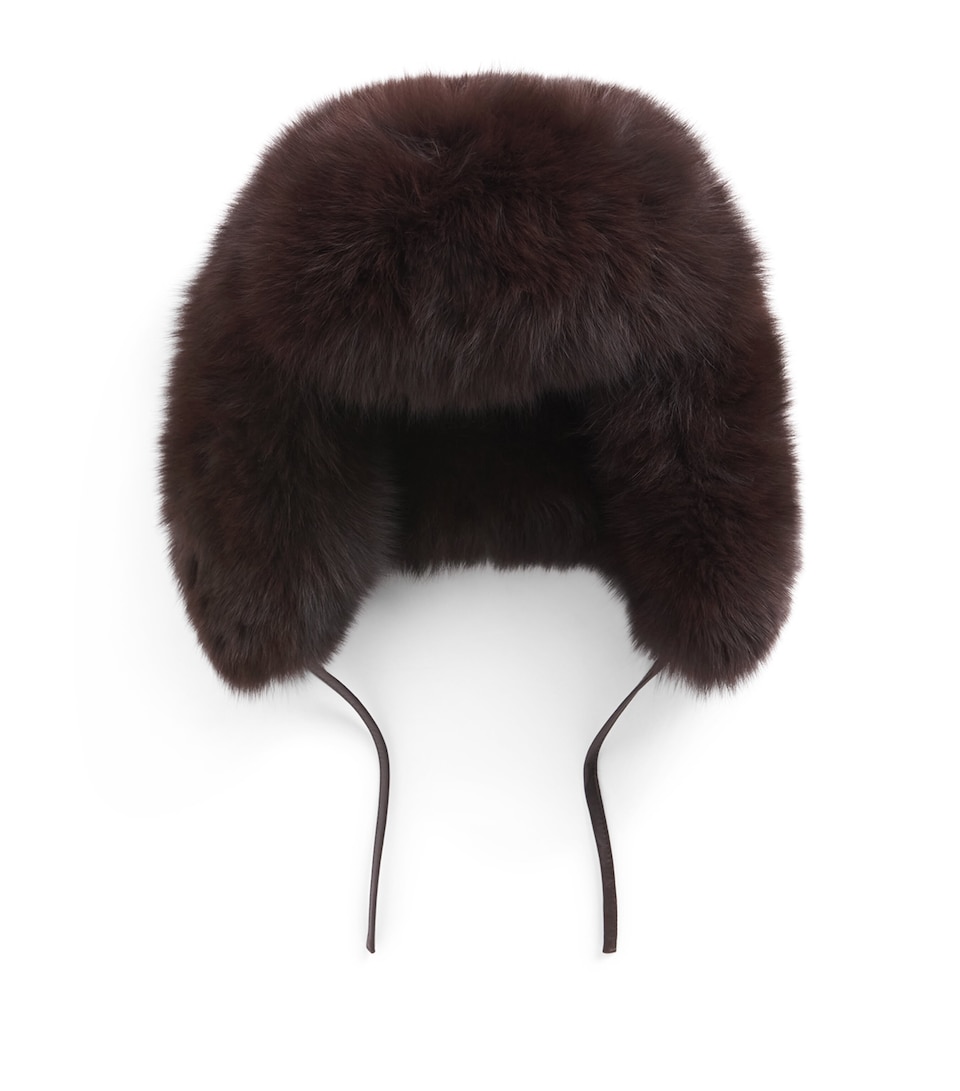 Yves Salomon Fox Fur Drawstring Chapka Hat