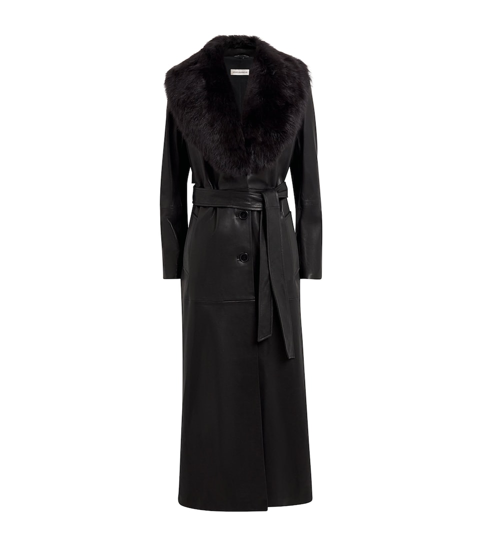 Shearling-Collar Dakota Leather Coat