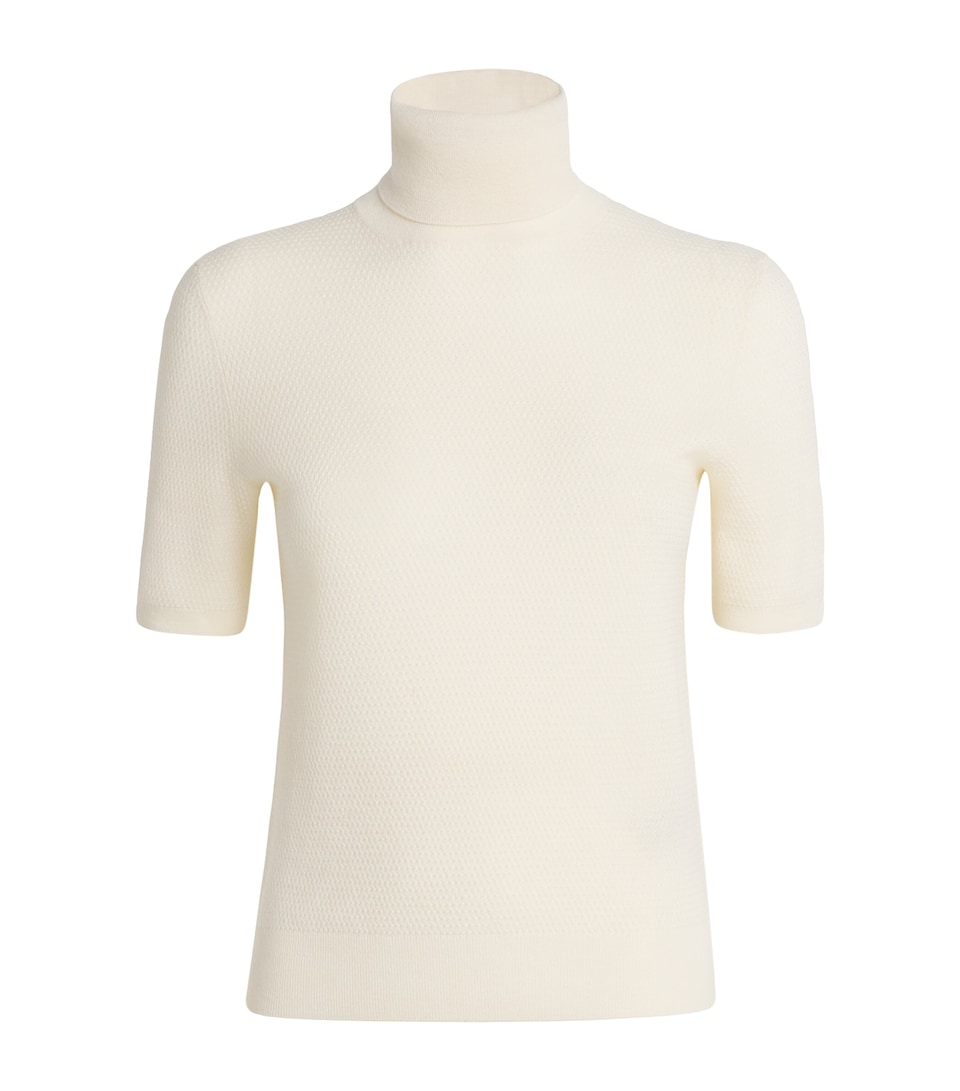 Eleventy Womens Cashmere Short-Sleeve Rollneck Sweater Bianco