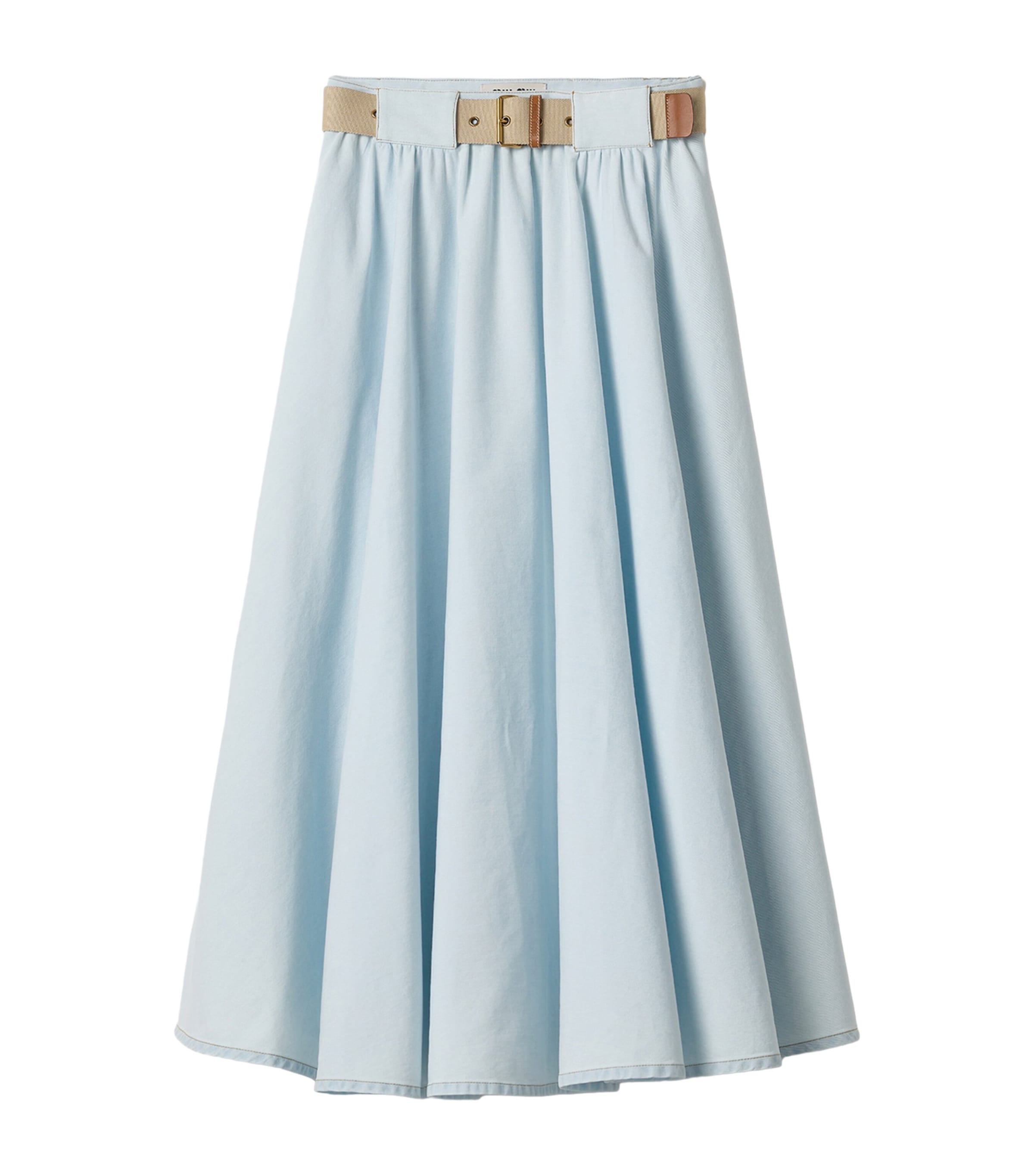 Miu Miu Womens Chambray Pleated Midi Skirt Light Blue