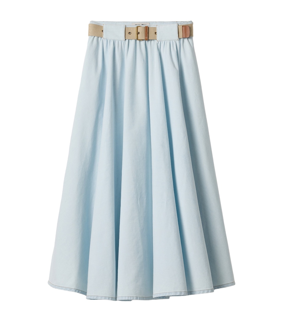 Miu Miu Womens Chambray Pleated Midi Skirt Light Blue