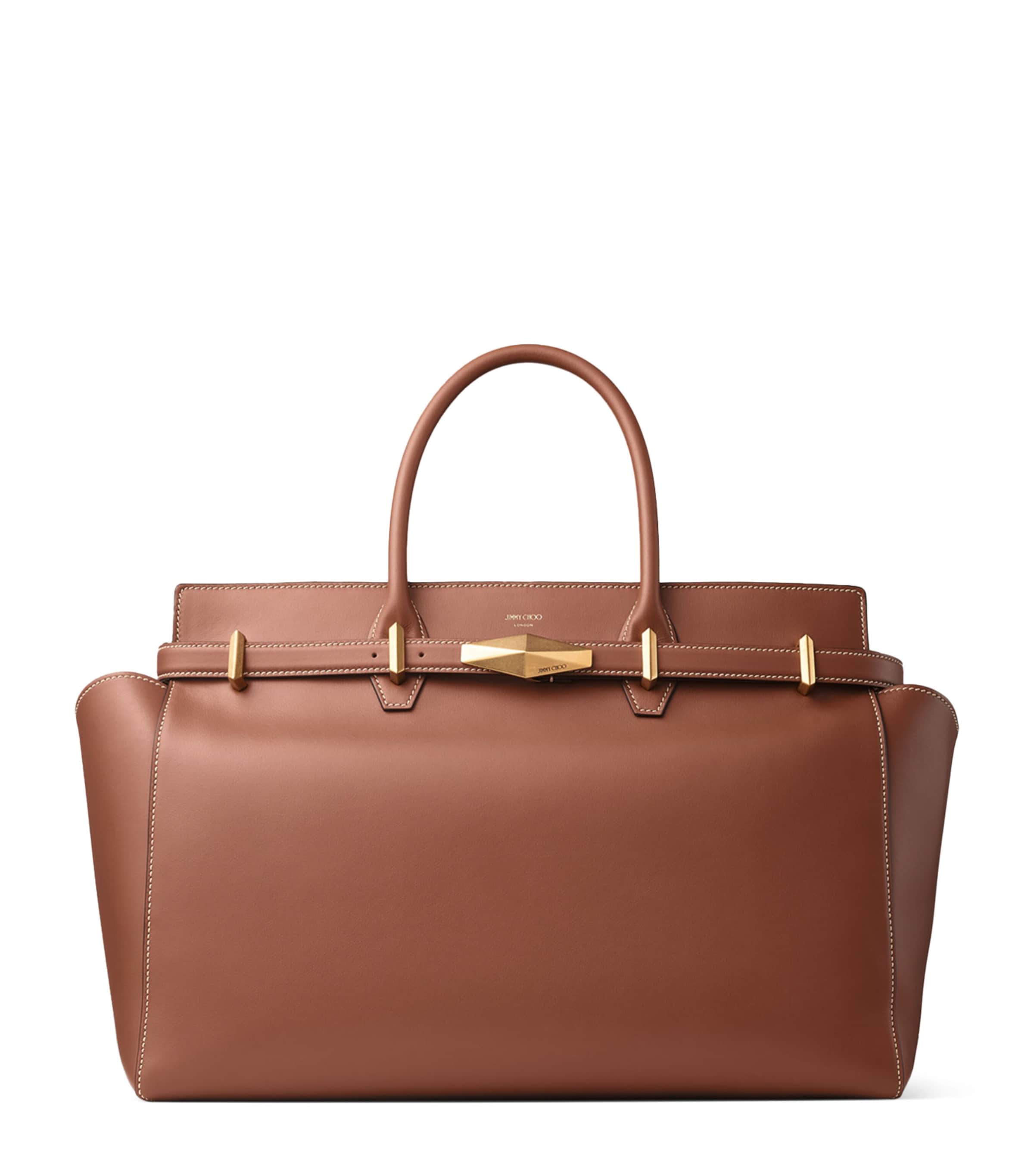 Diamond Leather Belted Top-Handle Bag